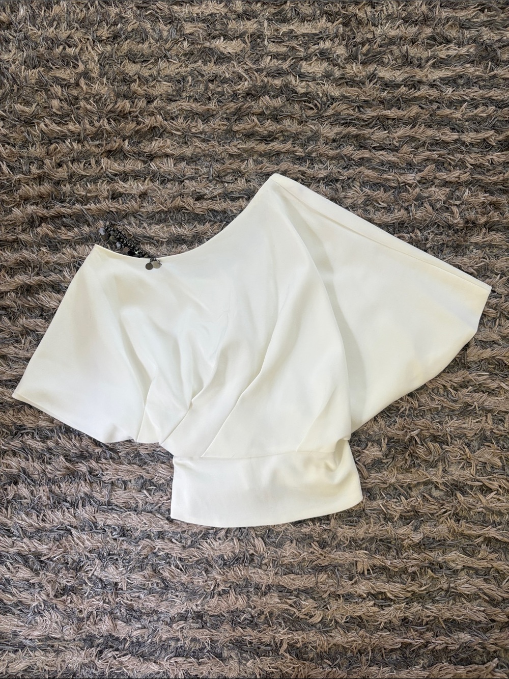 Women's Asymmetrical Off-Shoulder White Draped Top Size S